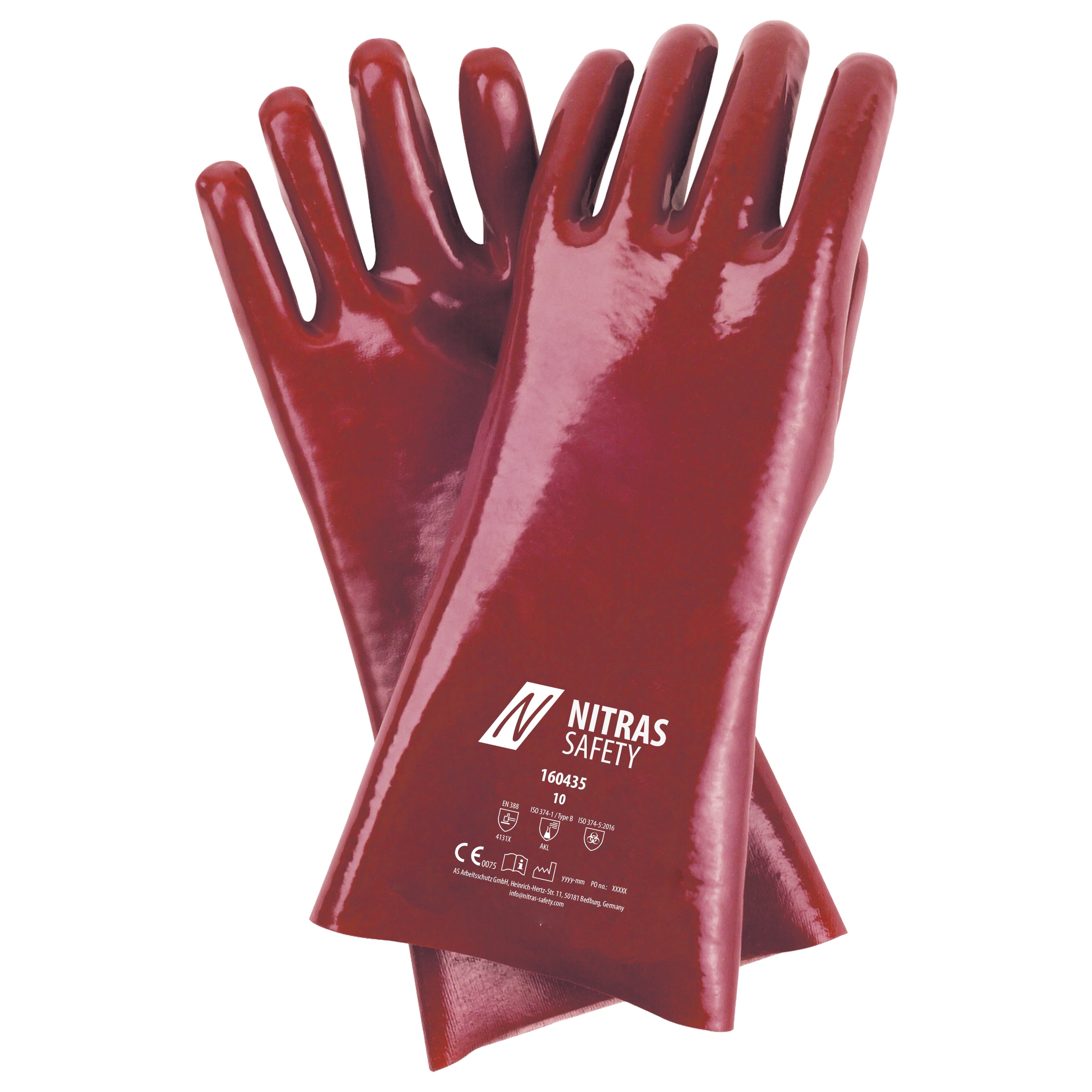 Gants de protection chimique NITRAS, rouges, EN 388, EN ISO 374