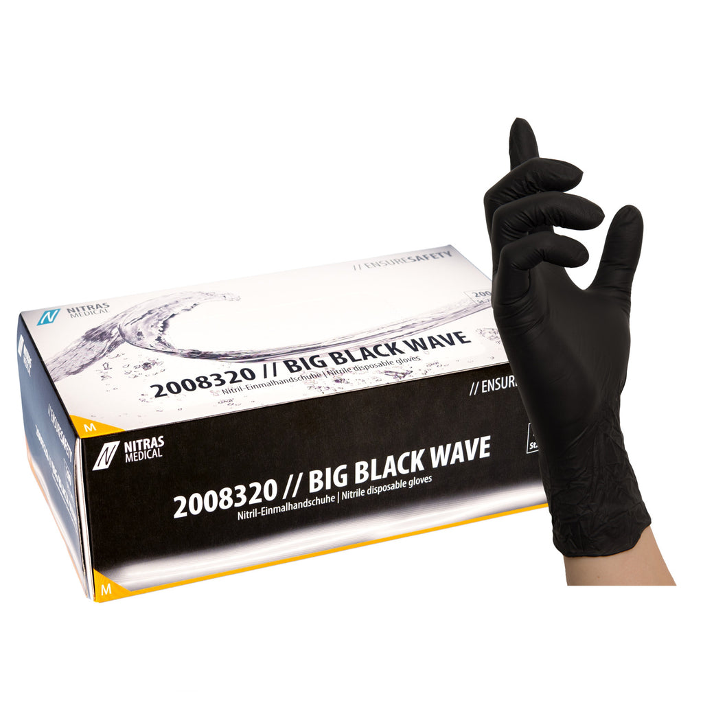 NITRAS BIG BLACK WAVE, gants jetables en nitrile, boîte pour 200 pièces