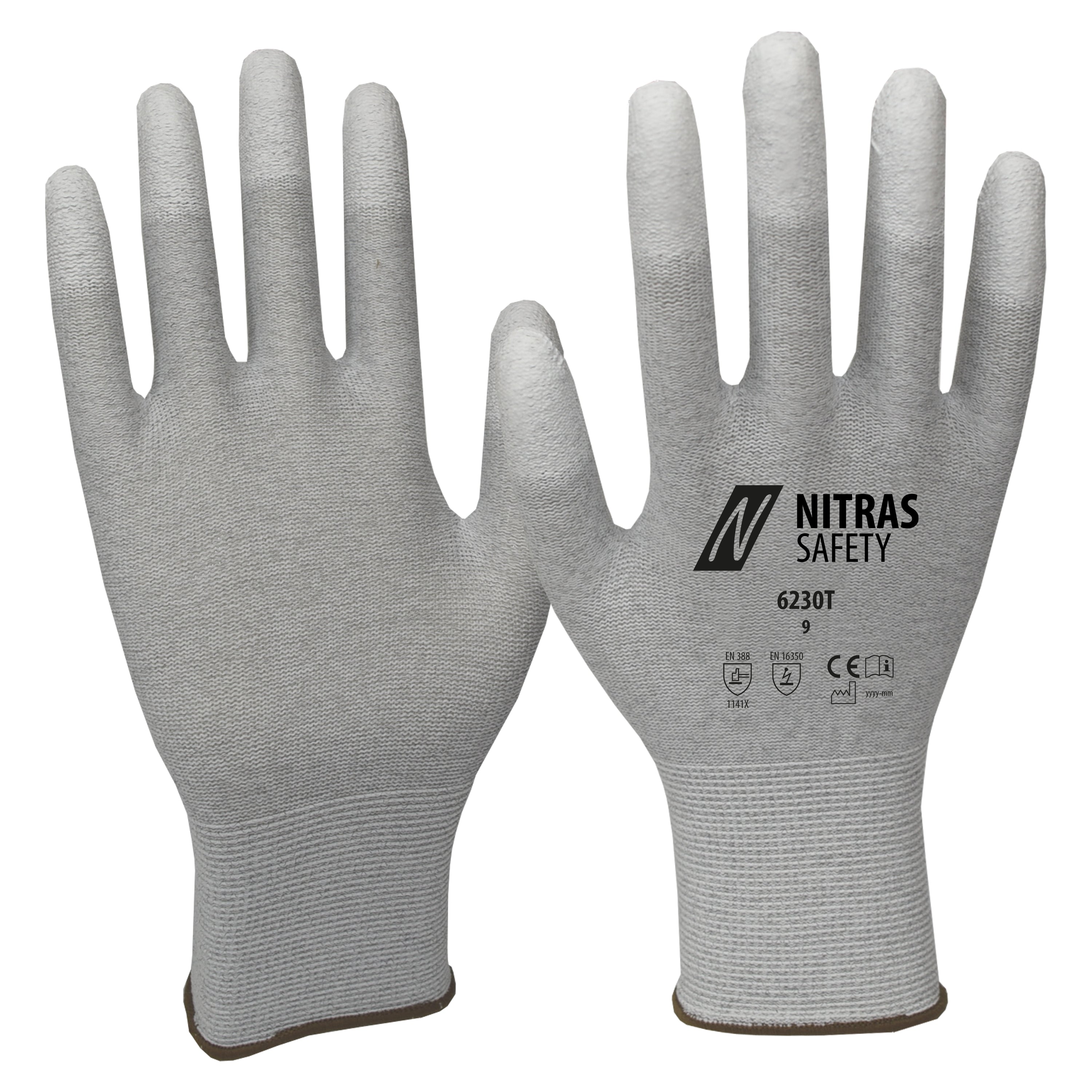 Gants antistatiques NITRAS, gris/blanc, EN 388