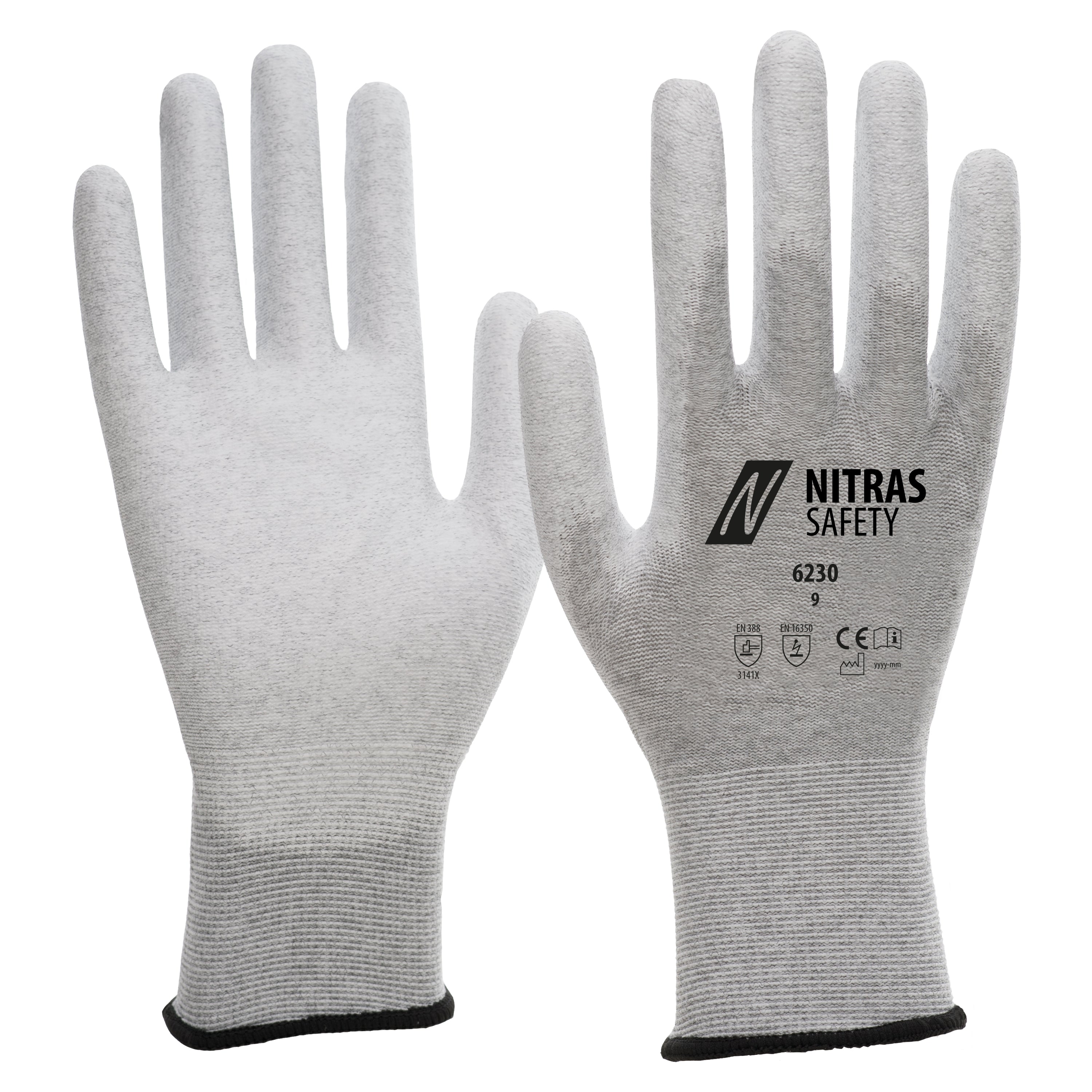 Gants antistatiques NITRAS, gris/blanc, EN 388