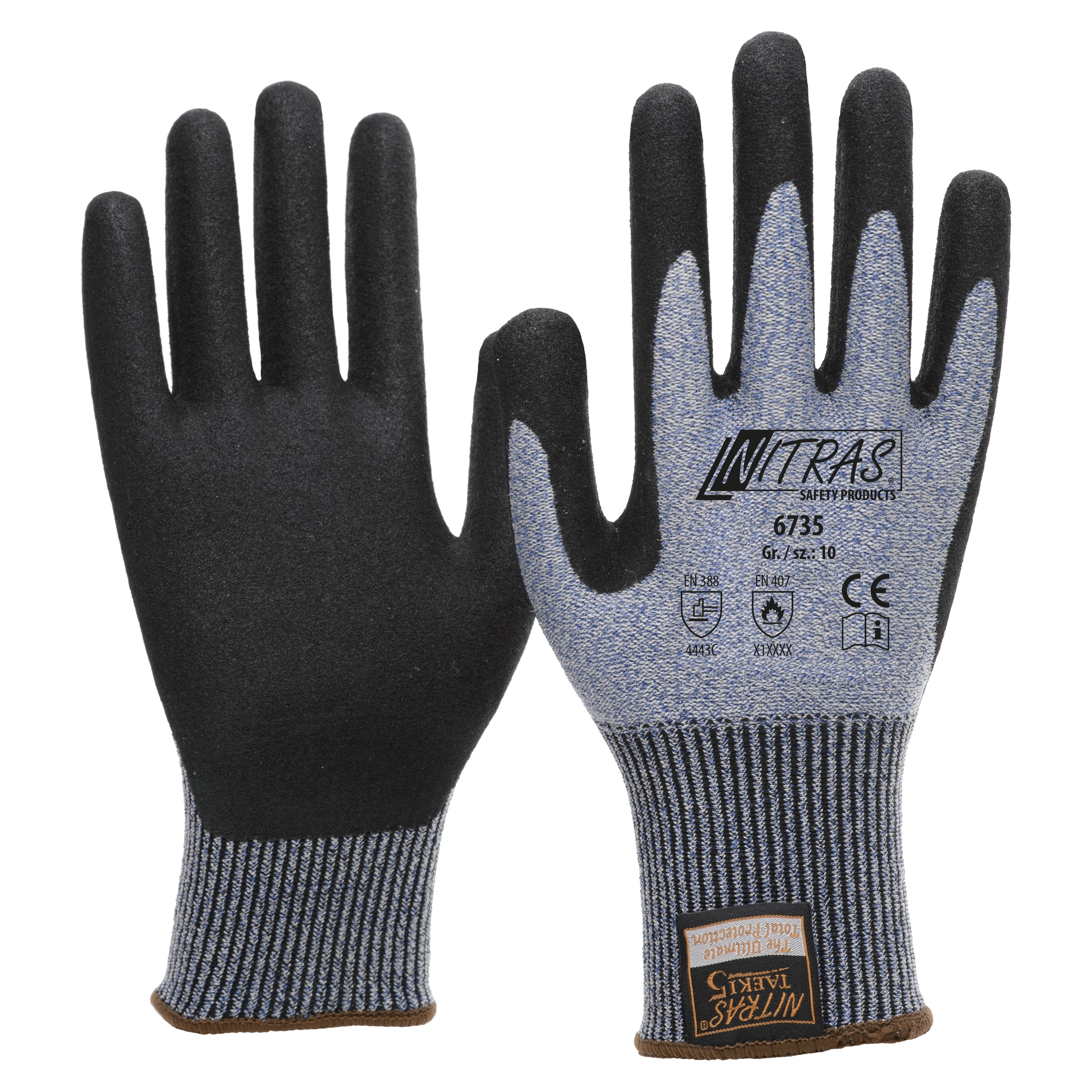 Gants de protection contre les coupures NITRAS TAEKI, bleu/noir, EN 388, EN 407