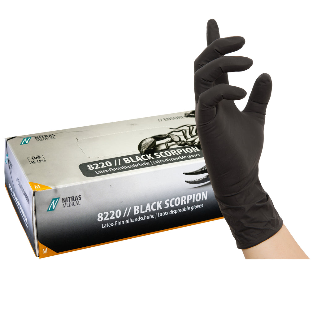 NITRAS BLACK SCORPION, gants jetables en latex, noirs, boîte pour 100 pièces