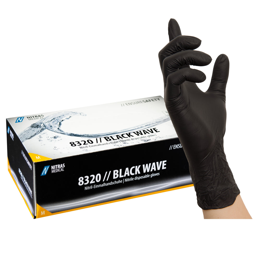 NITRAS BLACK WAVE, gants jetables en nitrile, noirs, boîte pour 100 pièces