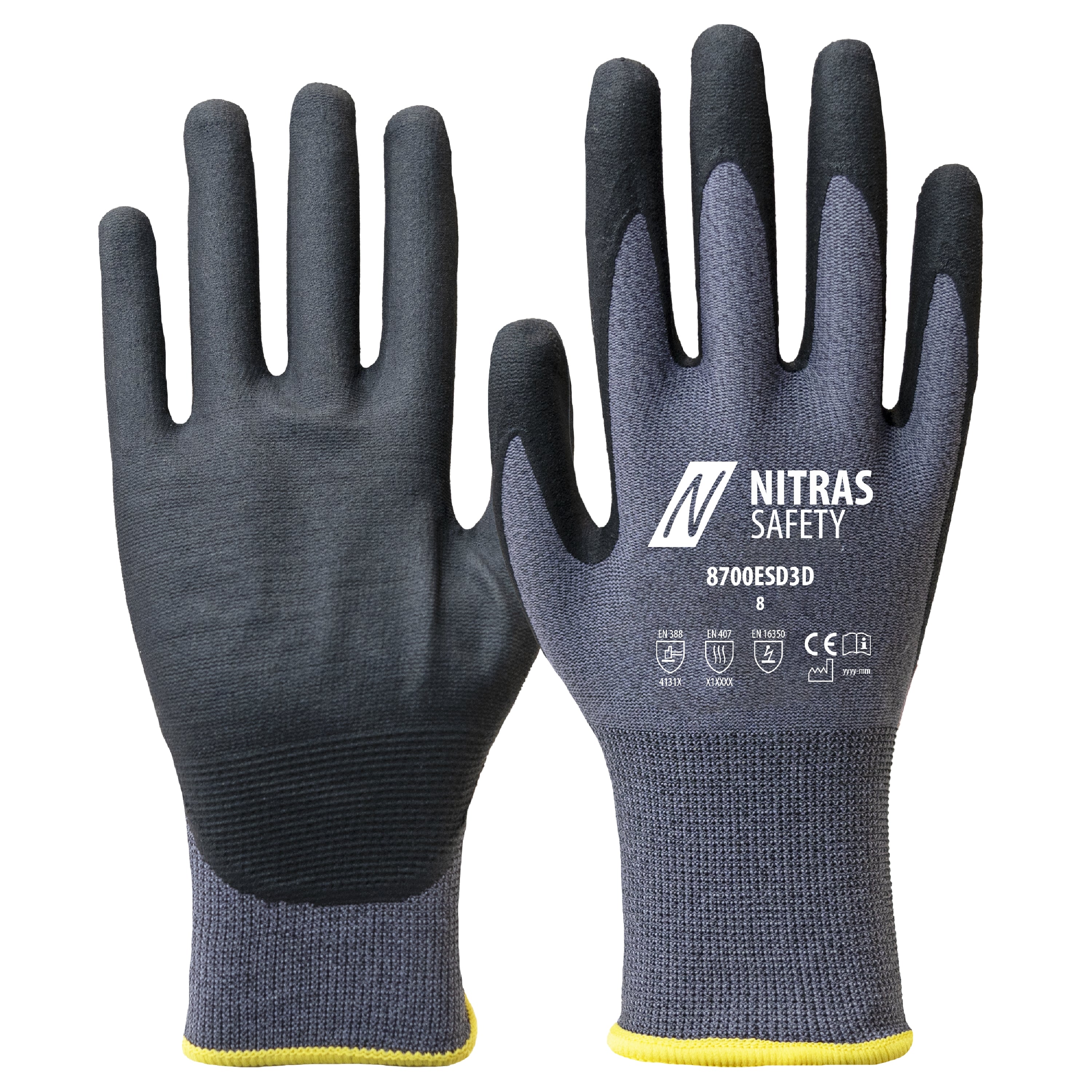 Gants de montage NITRAS, gris/noir, EN 388, EN 407, OEKO-TEX