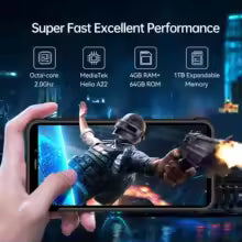 WP20 Pro Telephone Portable Incassable, 6300mAh Batterie, 4Go+64Go(TF 1To), 20MP Double Caméra Arrière, 5.93''HD+ Écran, Android 12, NFC Supporté Smartphone Antichoc Étanche